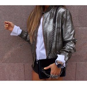 Zara metallic bomber faux suede size XS